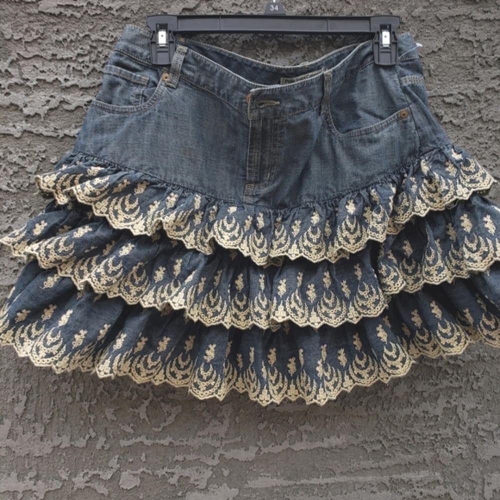 Ralph‎ Lauren Mini Skirt Tiered/Ruffle Embroidery Trim Cotton Fit-Flared - Picture 2 of 6